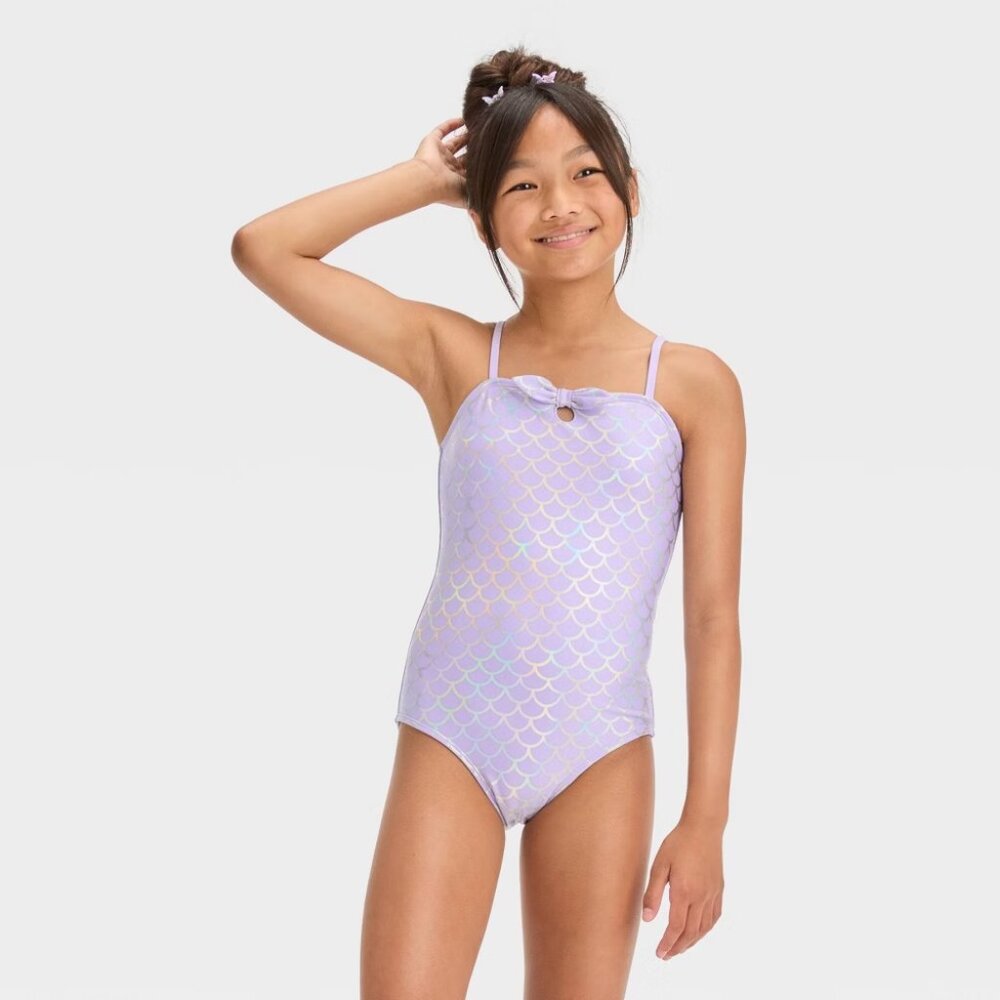NEW Girls' Mermaid Printed One Piece Swimsuit - Cat & Jack™ Lavender Small 6/7